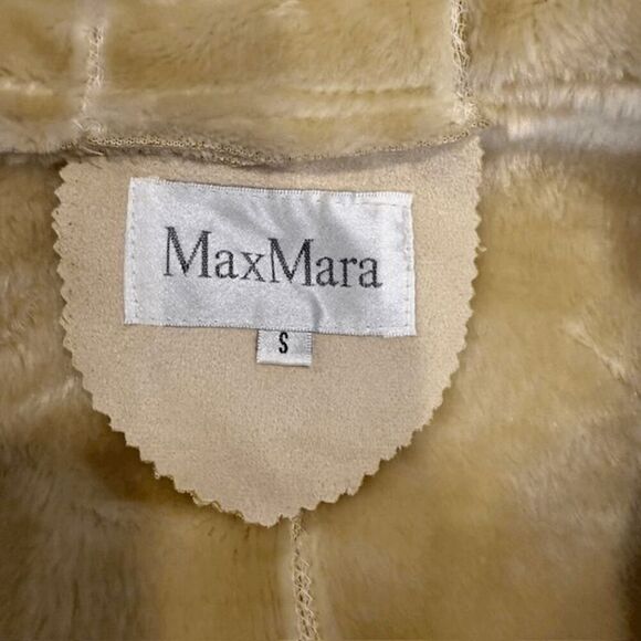 MaxMara Faux Shearling Lined Coat Double Breasted Hooded Plush Size Small - Picture 4 of 10